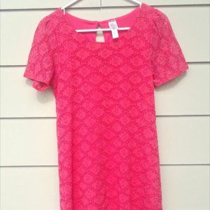Francesca's Love Notes Pink Floral Short Sleeve Lace Dress '90s Style Size Small